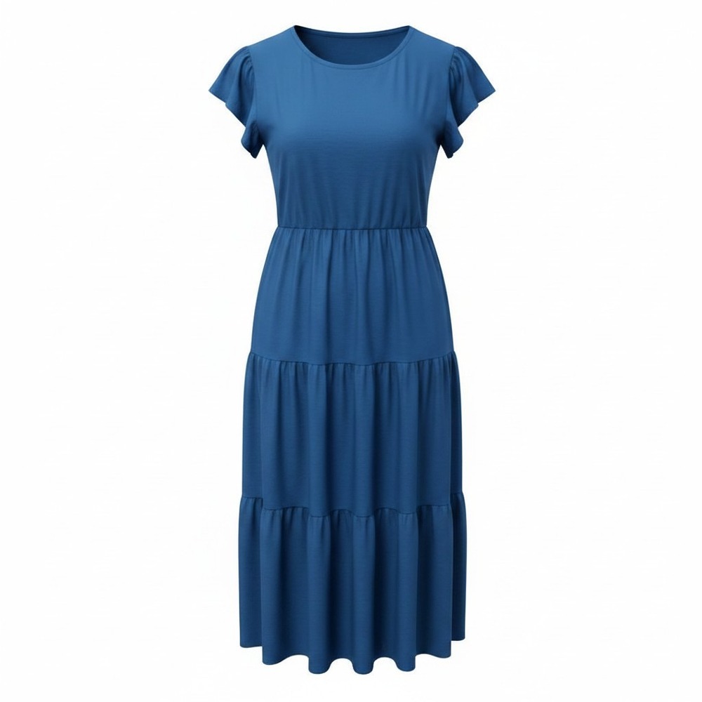 Berydress Maxi Dress Medium Blue Ruffle Sleeve Tiered Flowy Casual Summer